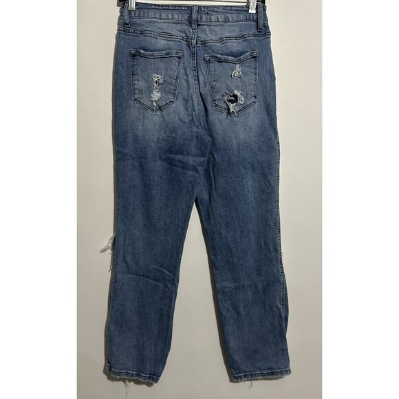 Flying Monkey Ultra High Rise Ankle Blue Rip Distressed Straight Jeans Size 27 - Picture 9 of 13